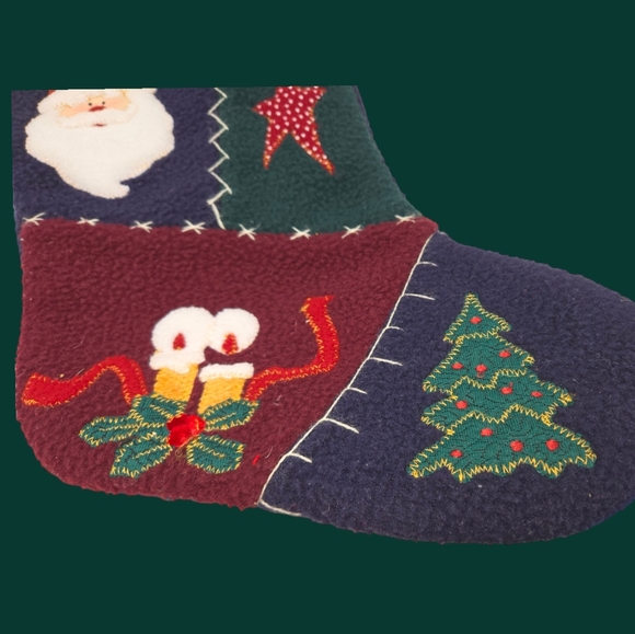 Vintage Holiday Christmas Stocking Santa Teddy Snowflake Bells Christmas Tree - Picture 4 of 7